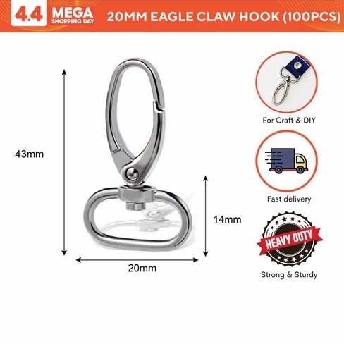 100pcs/pack 20mm Eagle Oval Claw Hook Keychain Mini Metal Lanyard Hook  Swivel Snap Lobster Clasp Clips Key Chain