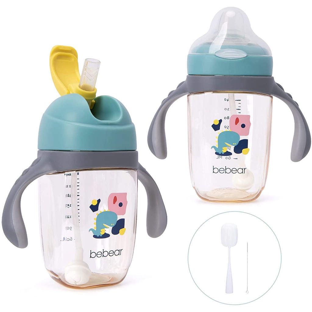 Bebamour Baby Sippy Cup with Straw for Baby and Toddler with Double Handle  BPA Free, No Spill Safe Learner Bottle