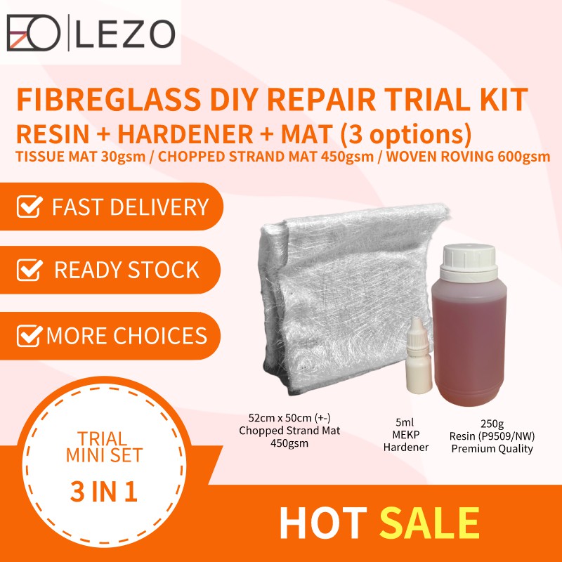 LEZO FIBERGLASS REPAIR DIY MINI TRIAL SET (250g Resin, 5ml MEKP