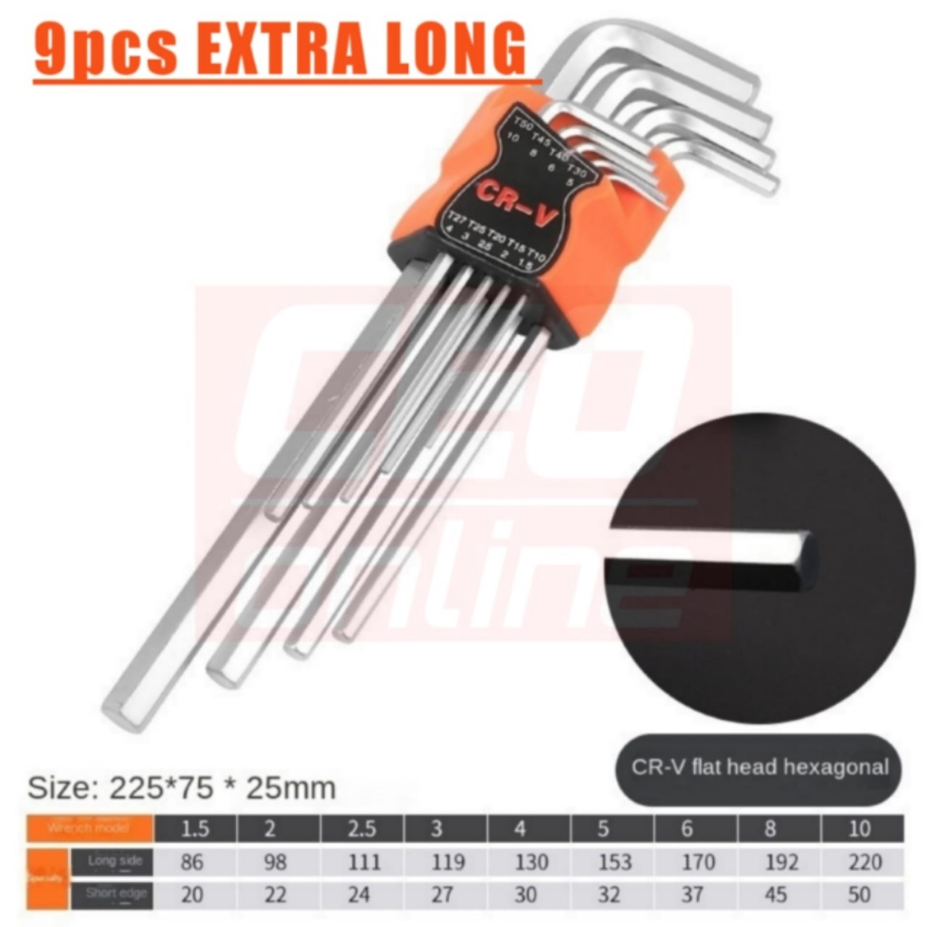 CEO 🇲🇾 9Pcs Allen Key Flat Hexagon Wrench Metric Size Allen Key Short ...