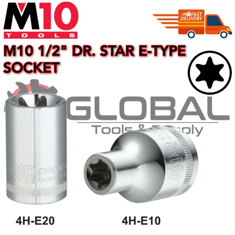 🇲🇾 READY STOCK 🇲🇾 M10 1/2" DR. STAR ETYPE SOCKET / TORX SOCKET (SIZE E10 E20) 🇸🇬 BRAND