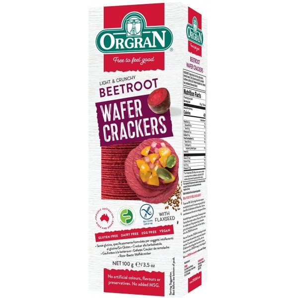 Orgran Wafer Crackers 65gm100gm (Beetroot, Tumeric, Chia, Black Bean