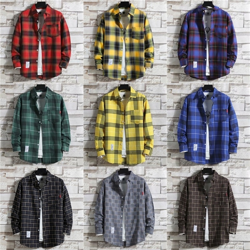 【READY STOCK】2022 Korean men's plaids shirt multiple styles match