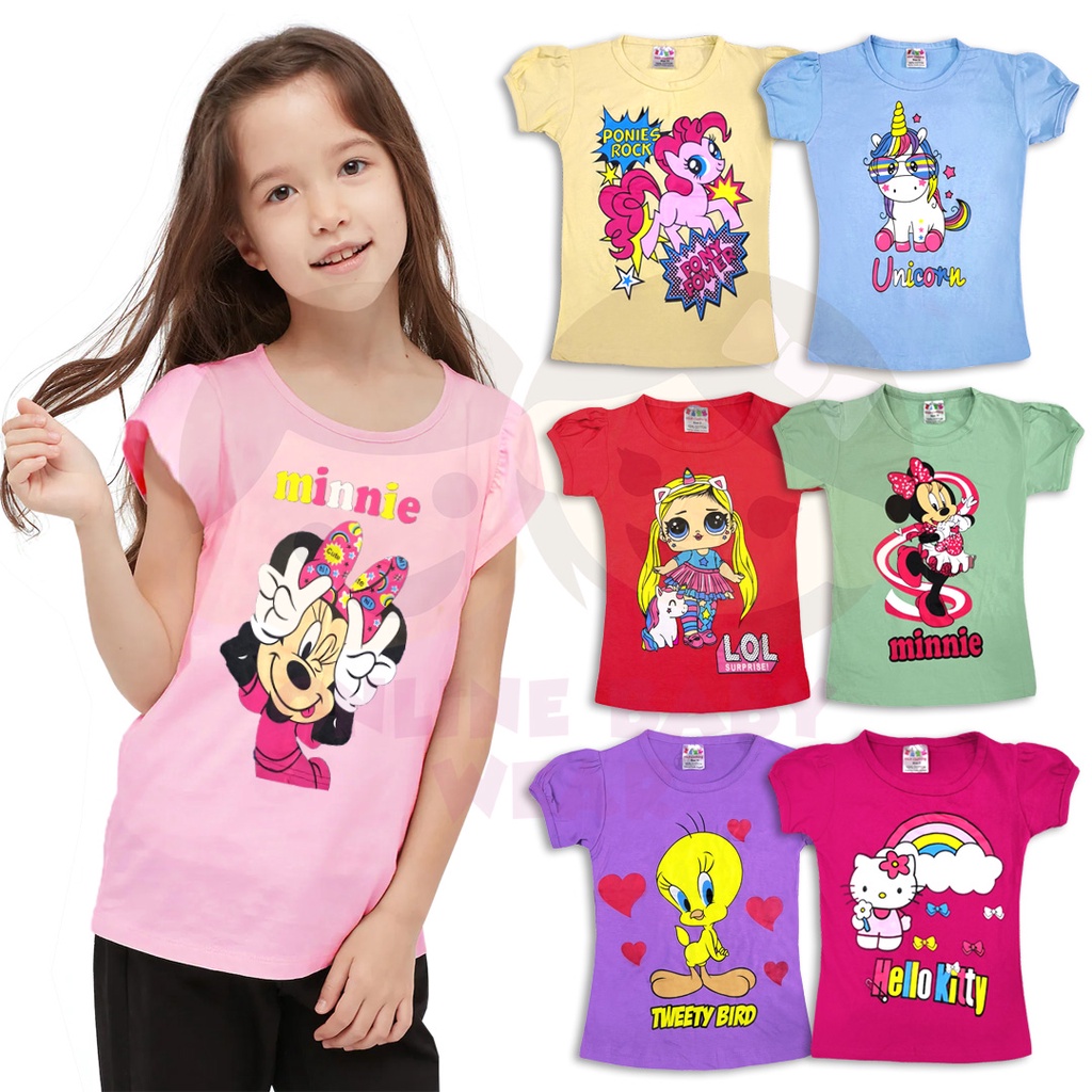 HR Girl Short Sleeve Cartoon Print Shirt 2Y 9Y Random Color and Designs Girl Kids tShirts kartun budak perempuan Shopee Malaysia