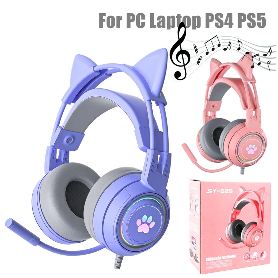 Purple Cat Ear Headphones Xbox One Girl Headset LED Bluetooth® Cat