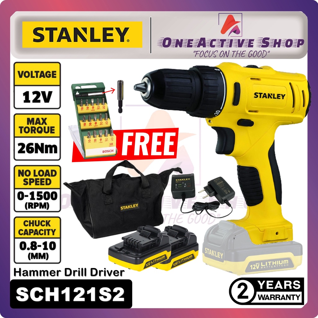 STANLEY 12V Cordless Hammer Drill Driver SCH12 2 Years Warranty