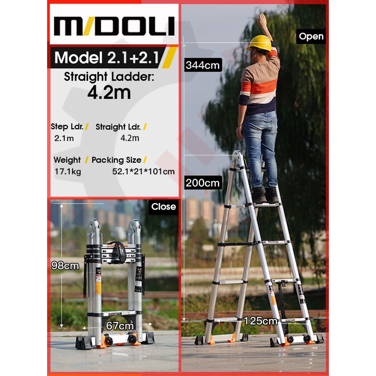 [Local Ship] Multi-Purpose Telescopic Ladder MIDOLI with extra Safety ...