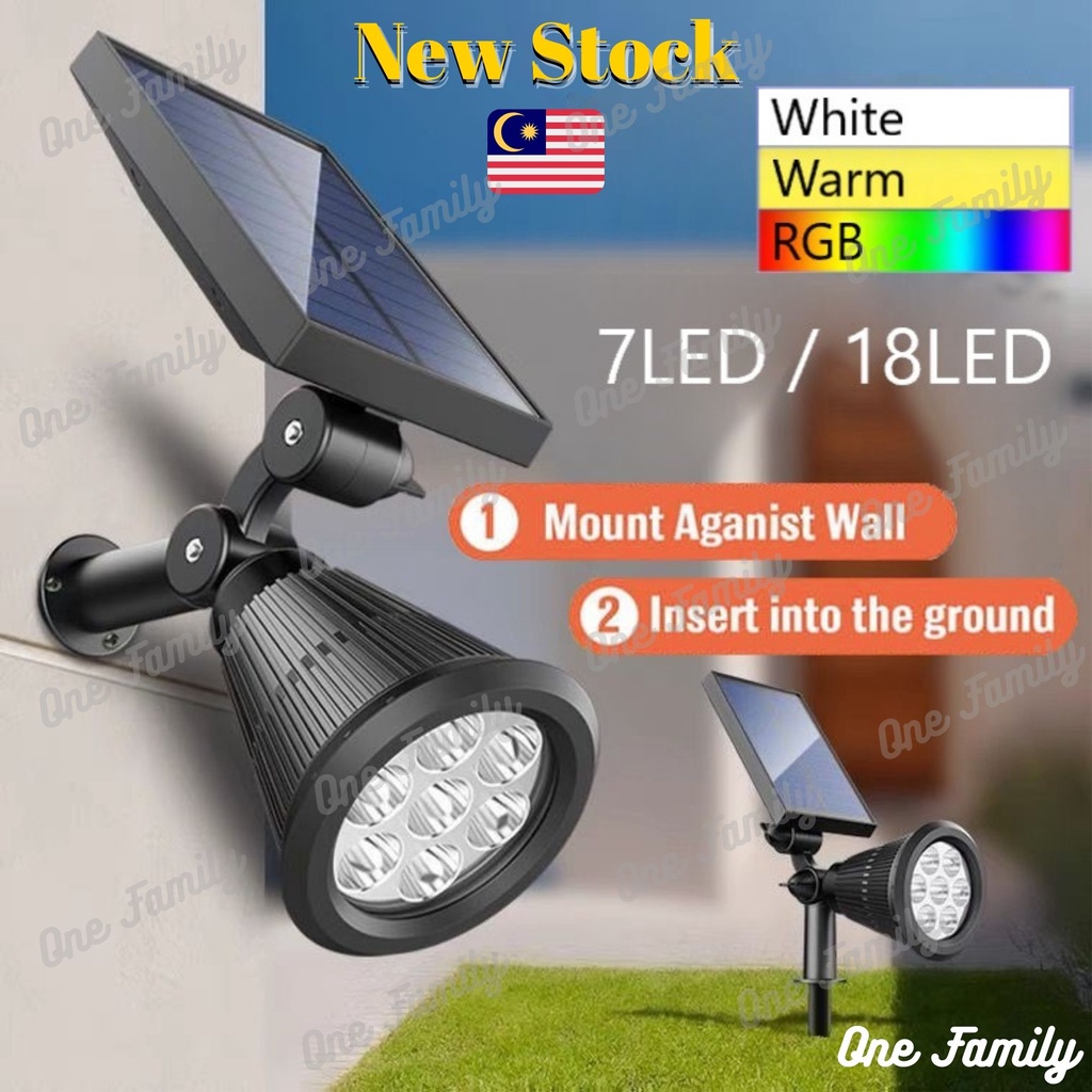 Solar LED Spotlight RGB|White|Warm 7LED  18LED Garden Wall Lawn Outdoor  Light Lampu Shopee Malaysia