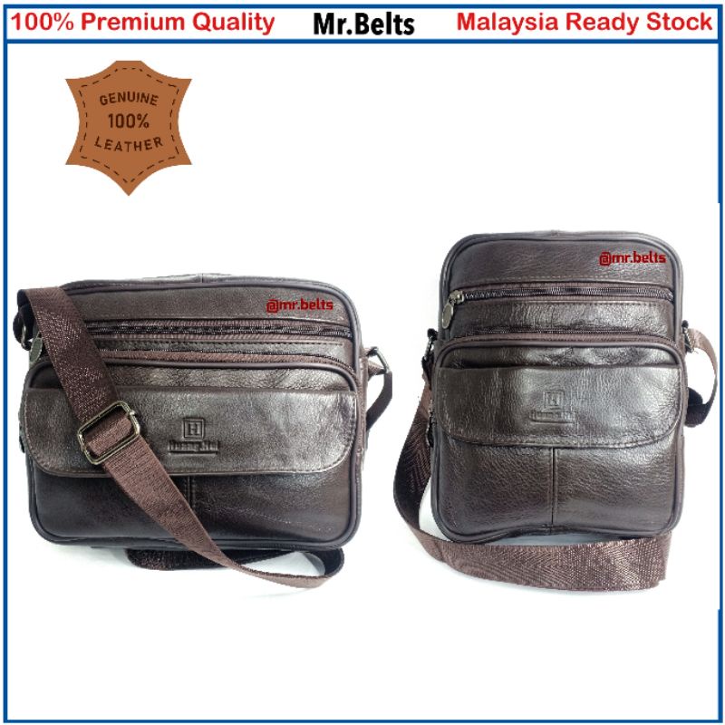 Malaysia Stock] Men's Leather Sling Bag Cross Body Multifunction Shoulder Beg  Lelaki Kulit