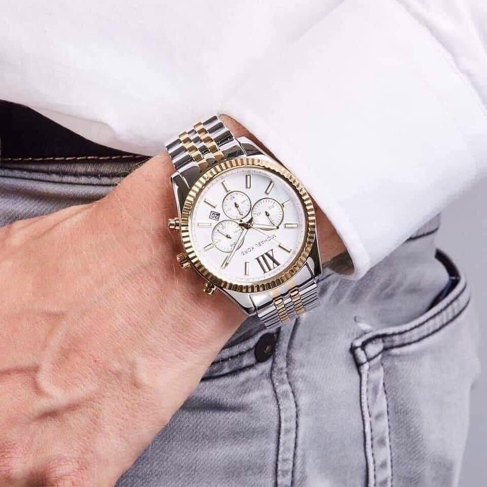 100 Original MICHAEL KORS Men s MK8344 Lexington Chronograph White Dial Stainless Steel Case Two Tone Strap Watch Shopee Malaysia