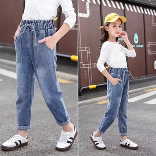 Kids Girls Casual Elastic Waist Jeans Denim Pants 3 12 Years