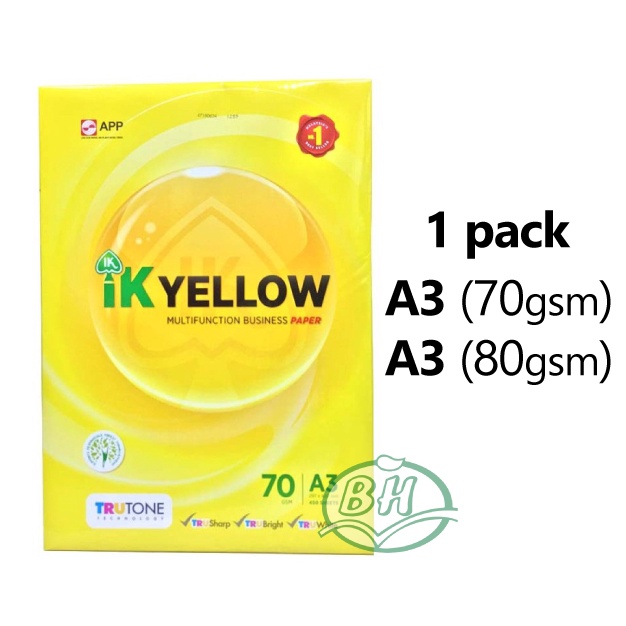 A3 70gsm 80gsm 500's IK Yellow Paper Kertas Putih Photostat | Shopee ...