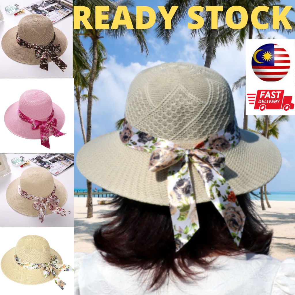 Malaysia Ready Stock) Sun Beach Hat Women Straw Beach Hat Sunshade