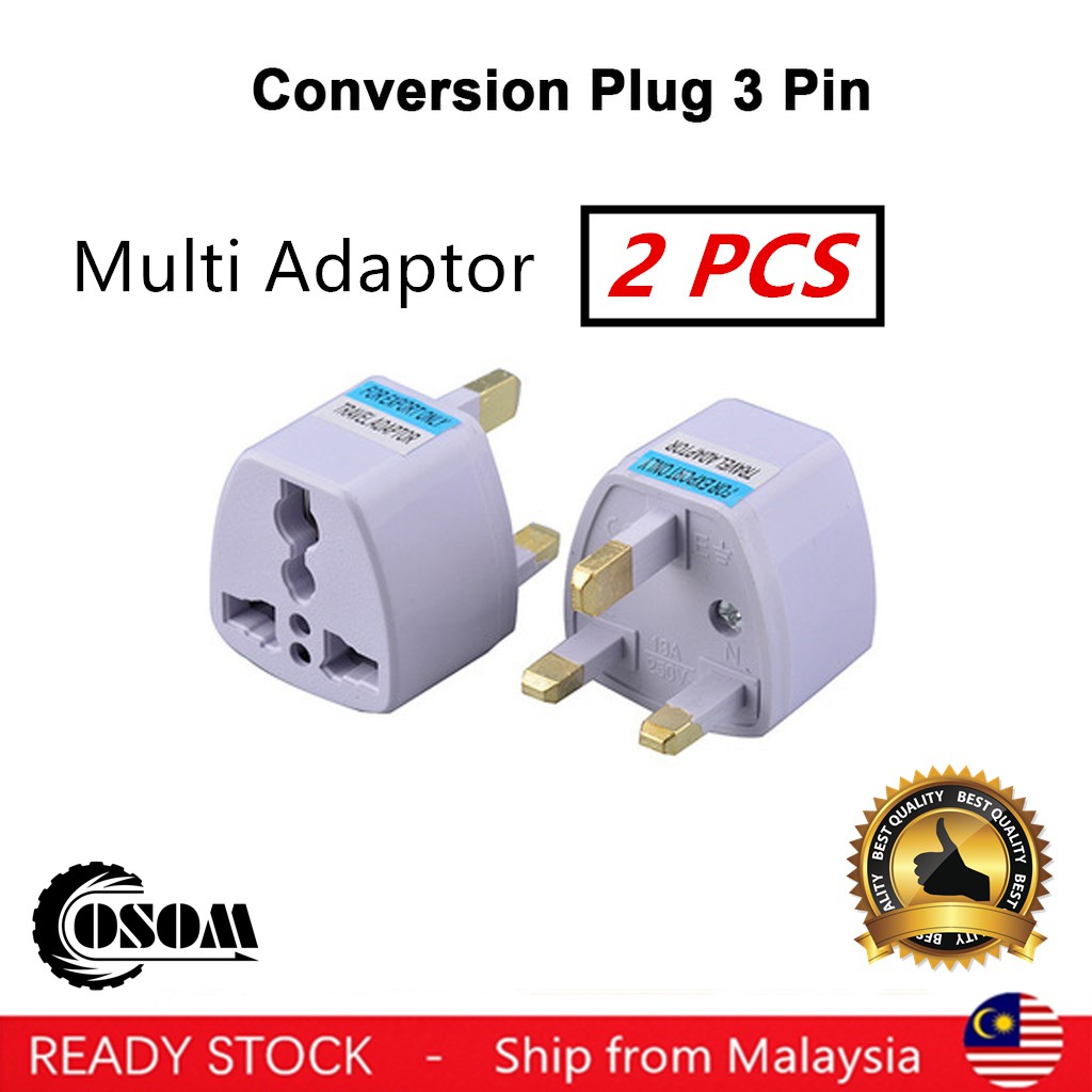 (2 PCS) 3 Pin Plug Adaptor UK Universal 2 & 3 Pin Multi Plug