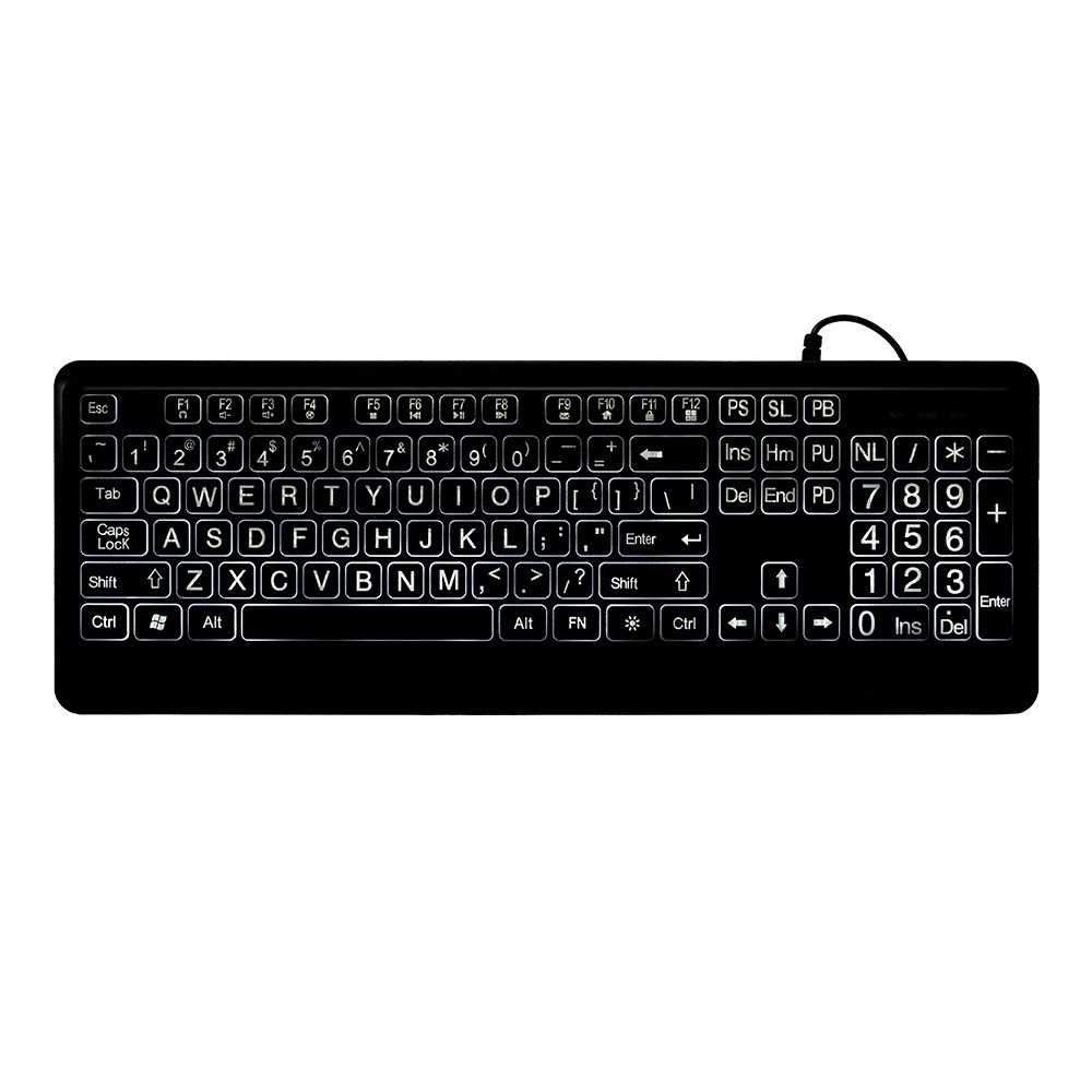 Wired Large Print Keyboard White Bold Jumbo Letters Silent Backlit