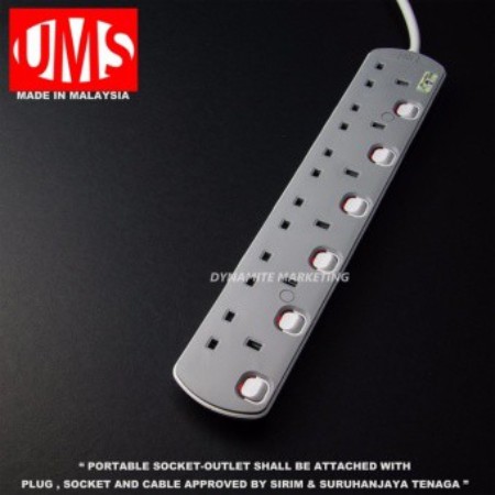 UMS 2/3/4/5/6 Gangs Extension Trailing Electric Power Socket With Neon ...