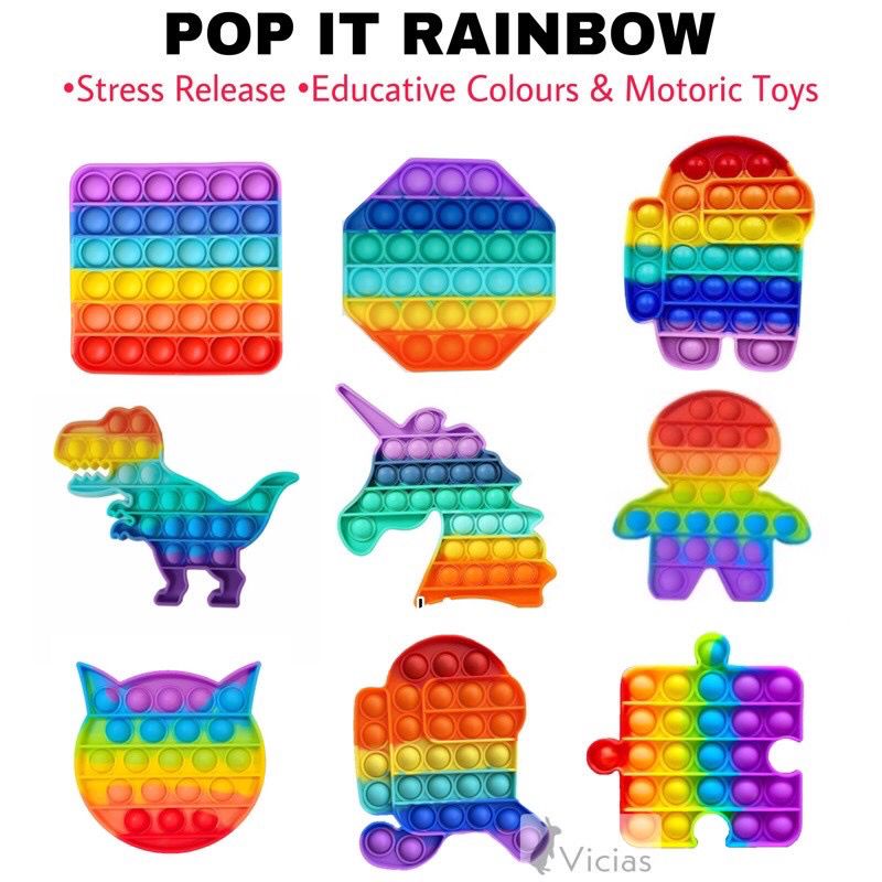 Pop It Rainbow Unicorn Pop It Fidget Toy Kids Toys Stress Relief Tiktok ...
