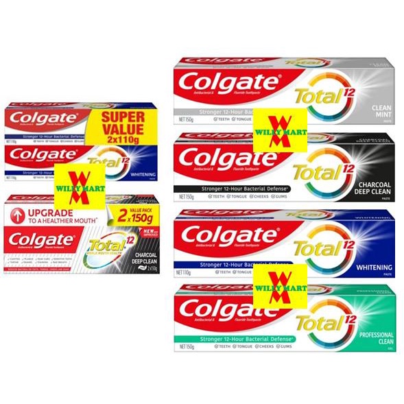 Colgate Total 12 Whiteningcharcoal Deep Cleanclean Mint Pro Clean Toothpaste 150g Value