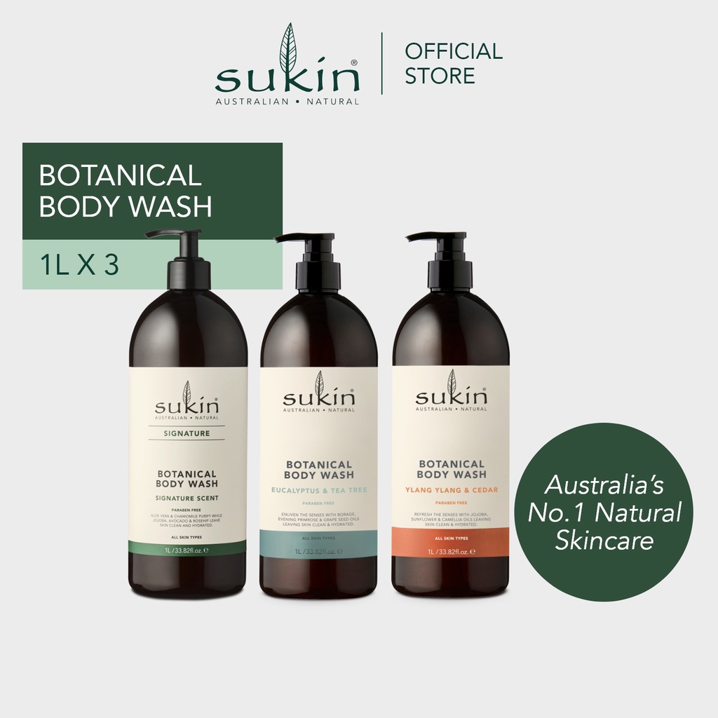 [VALUE SET OF 3] Sukin Botanical Body Wash 1L (Signature / Eucalyptus