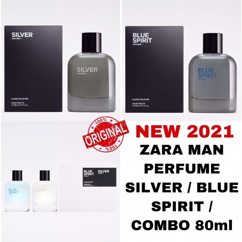 ZARA MAN SILVER EDT 80ML + ZARA MAN BLUE SPIRIT EDT 80ML 2X (2.71 FL. OZ)