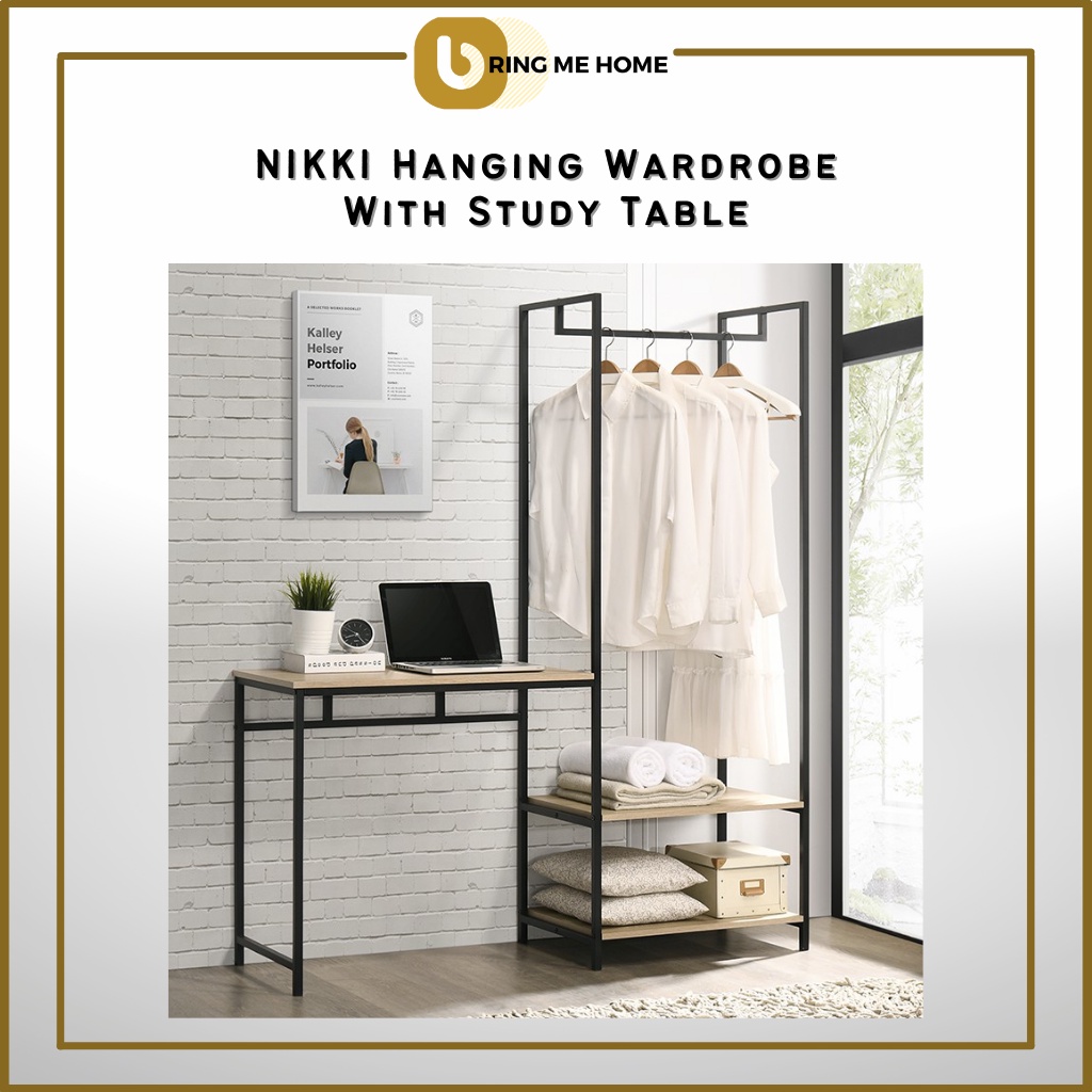 NIKKY Hanging Wardrobe With Study Desk Study Table With Shelf Open ...