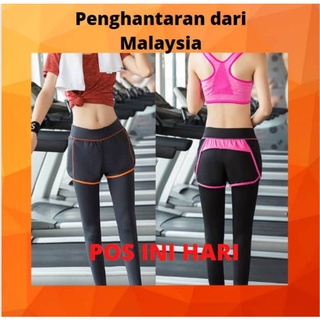 S-XXXL】Women Yoga Pants Quickly Dry Workout Jogging Sportswear Gym Running  Legging Seluar Panjang Wanita 2 in 1