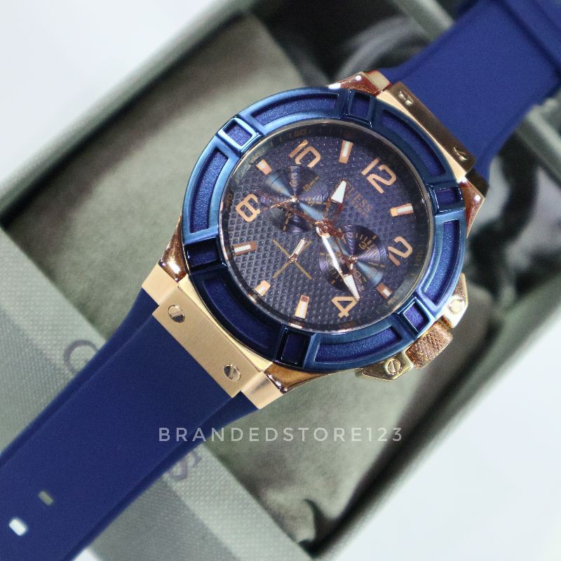 Jam Tangan Guess Rigor Gold Men s Watch W0247G3 Blue Original 100 Shopee Malaysia