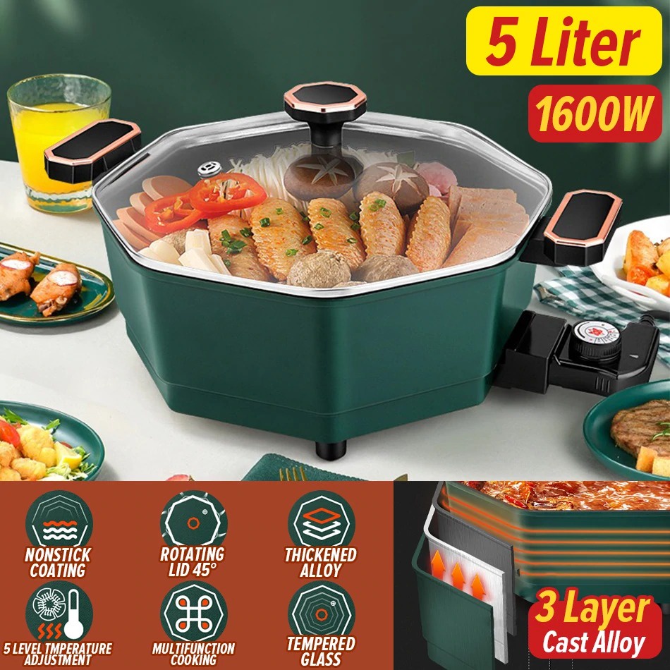 Elantas [ 5L ] Octagonal Electric Nonstick Cooking Hotpot / Periuk ...