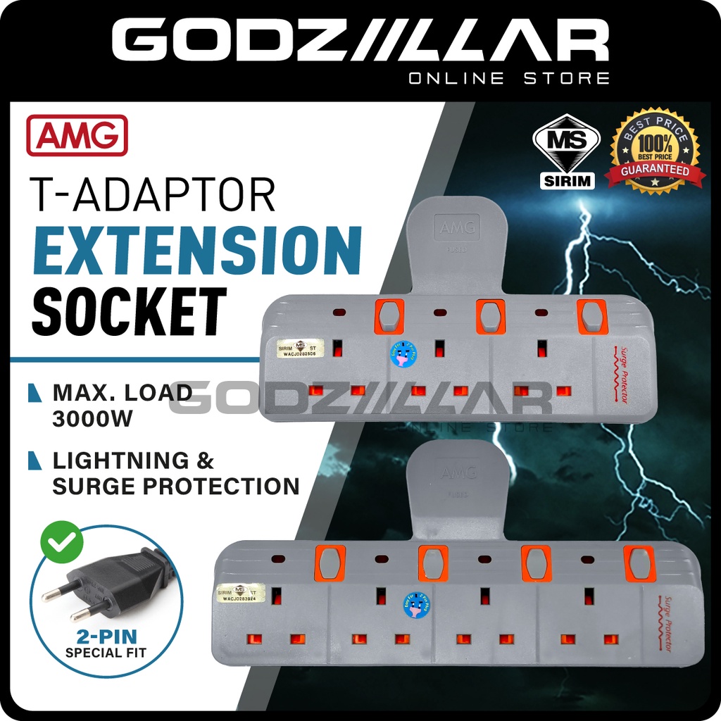 (Sirim Approved) AMG T-Adaptor Extension Wall Socket | 3 Way & 4 Way T ...