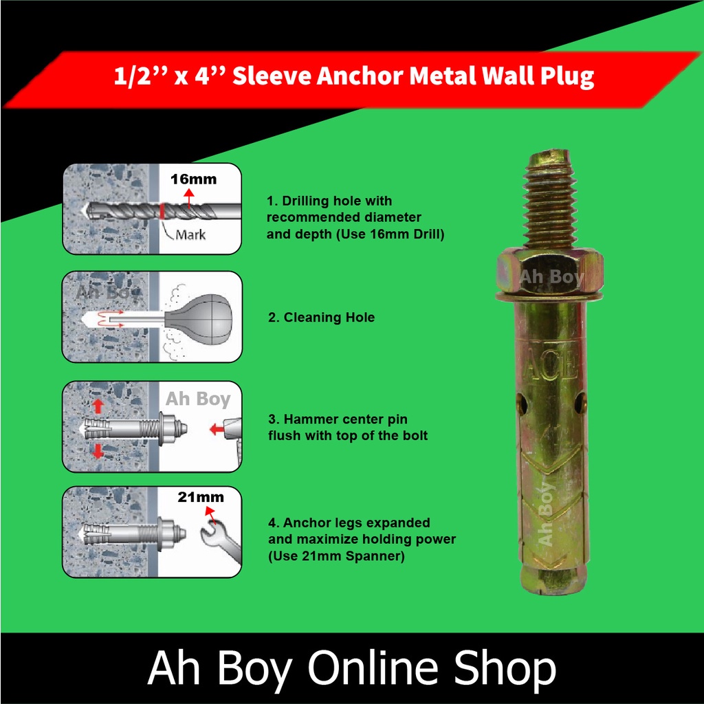 PJ & PJF Sleeve Anchor Metal Wall Plug / Wall Plug Besi (1pcs) 1/4", 5