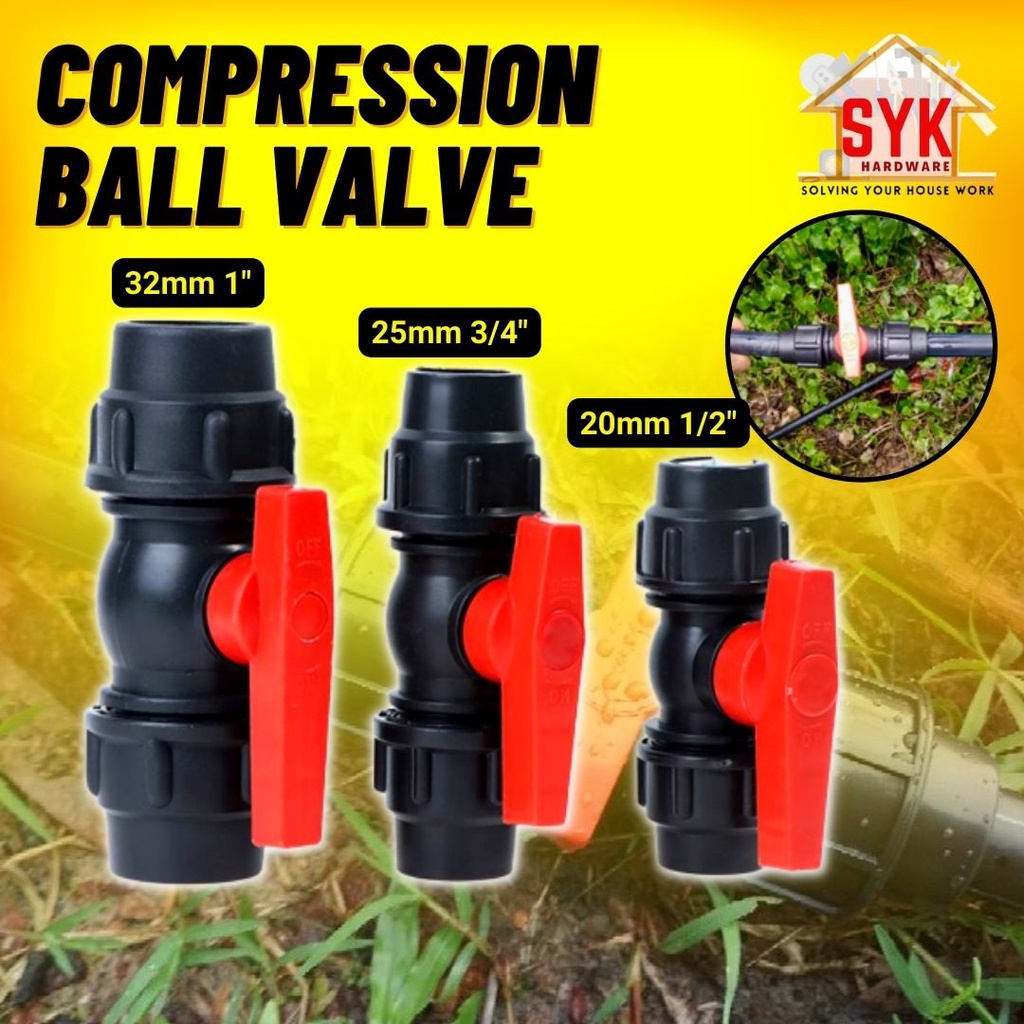 SYK Poly HDPE PP Ball Valve (20mm/25mm/32mm) Stop Cock Irrigation