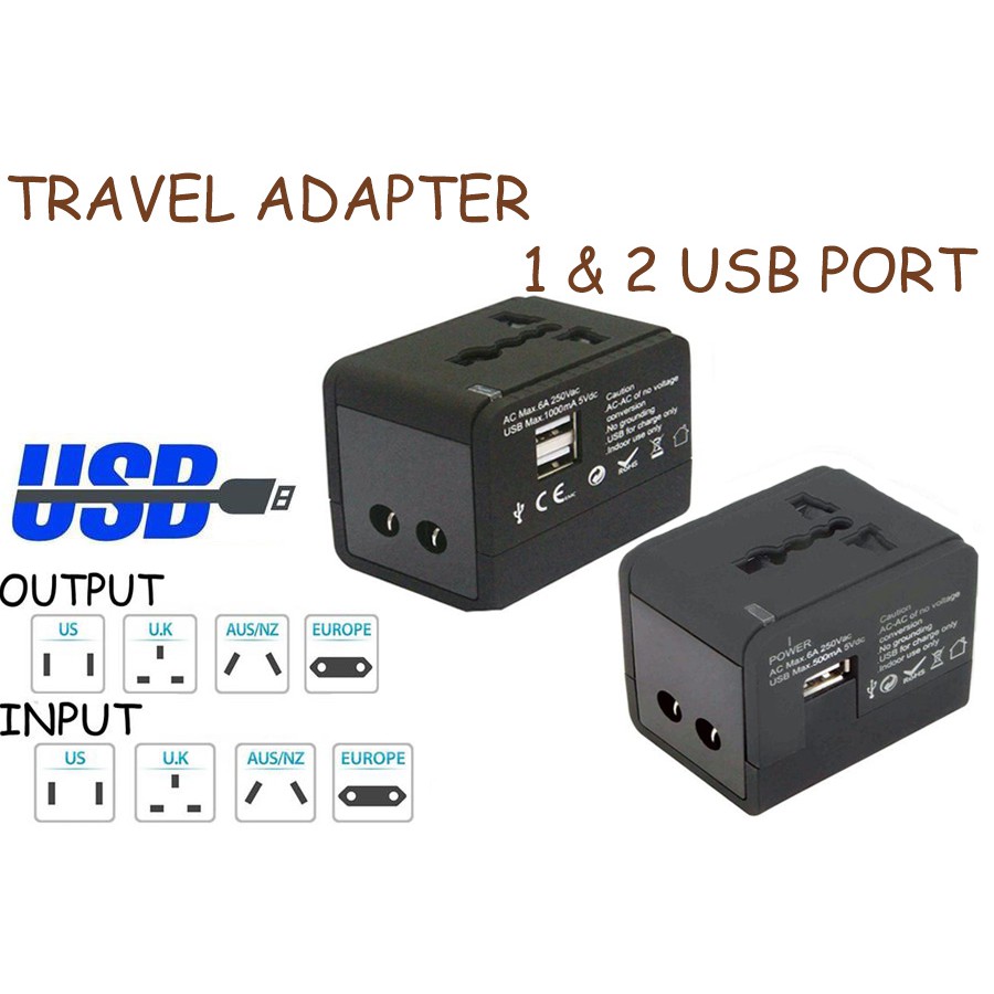 Universal Travel Adapter All In One 1 & 2 USB Port Multisocket/Plug ...