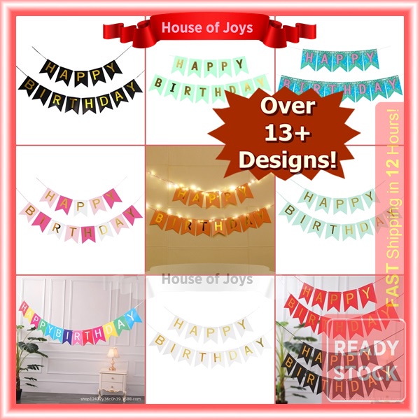 Ready Stock Black Pink Happy Birthday Flag Bunting Party Decor Banner Shopee Malaysia 9602