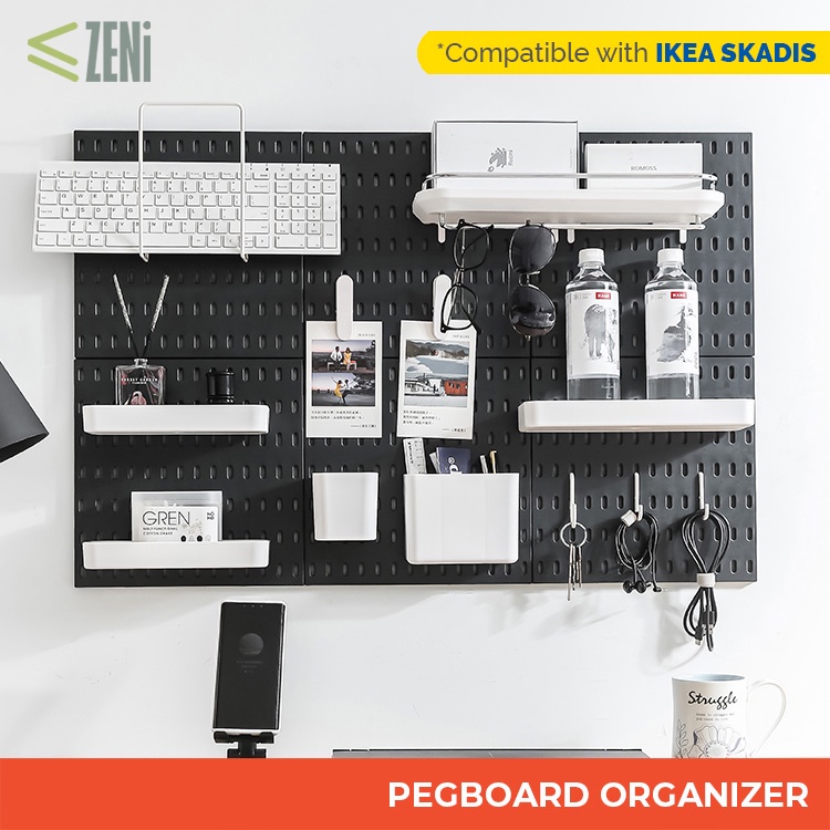 ZENi Pegboard Organizer | Compatible with IKEA SKADIS | Wall Shelf Accessories Hanger Board For Office Kitchen | Shopee Malaysia