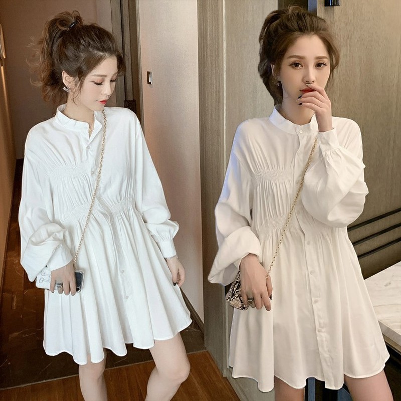 korean style women lanter long sleeve white casual loose vintage midi long dress ready stock new