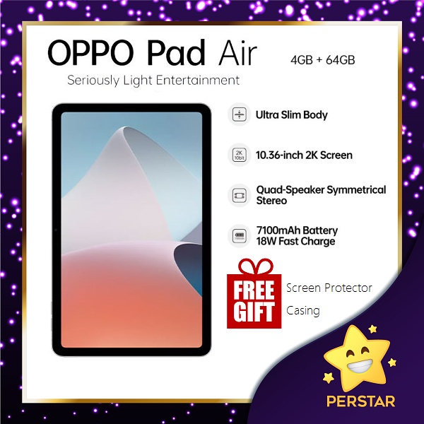 ORIGINAL ] OPPO Pad Air, 4GB RAM + 64GB ROM, 18W Fast Charge, 7100mAh  Battery, Slim, Sleek and Seriously Fun