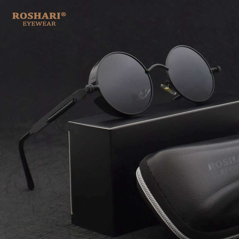 Roshari Men S Polarized Sunglasses Women Round Metal Vintage Steampunk Sun Glasses A05 Shopee