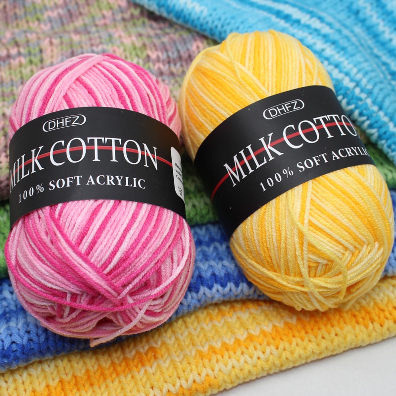 Three-Strand Multicolor Gradient Wool Milk Cotton Hand-Knitted Medium ...