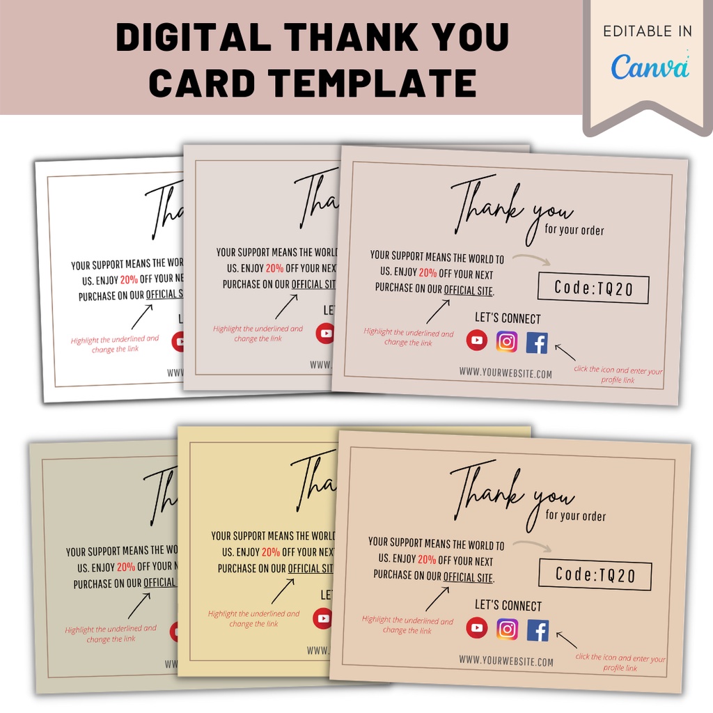 Editable Canva Digital Thank You Card Template Customize Your Own Thank ...