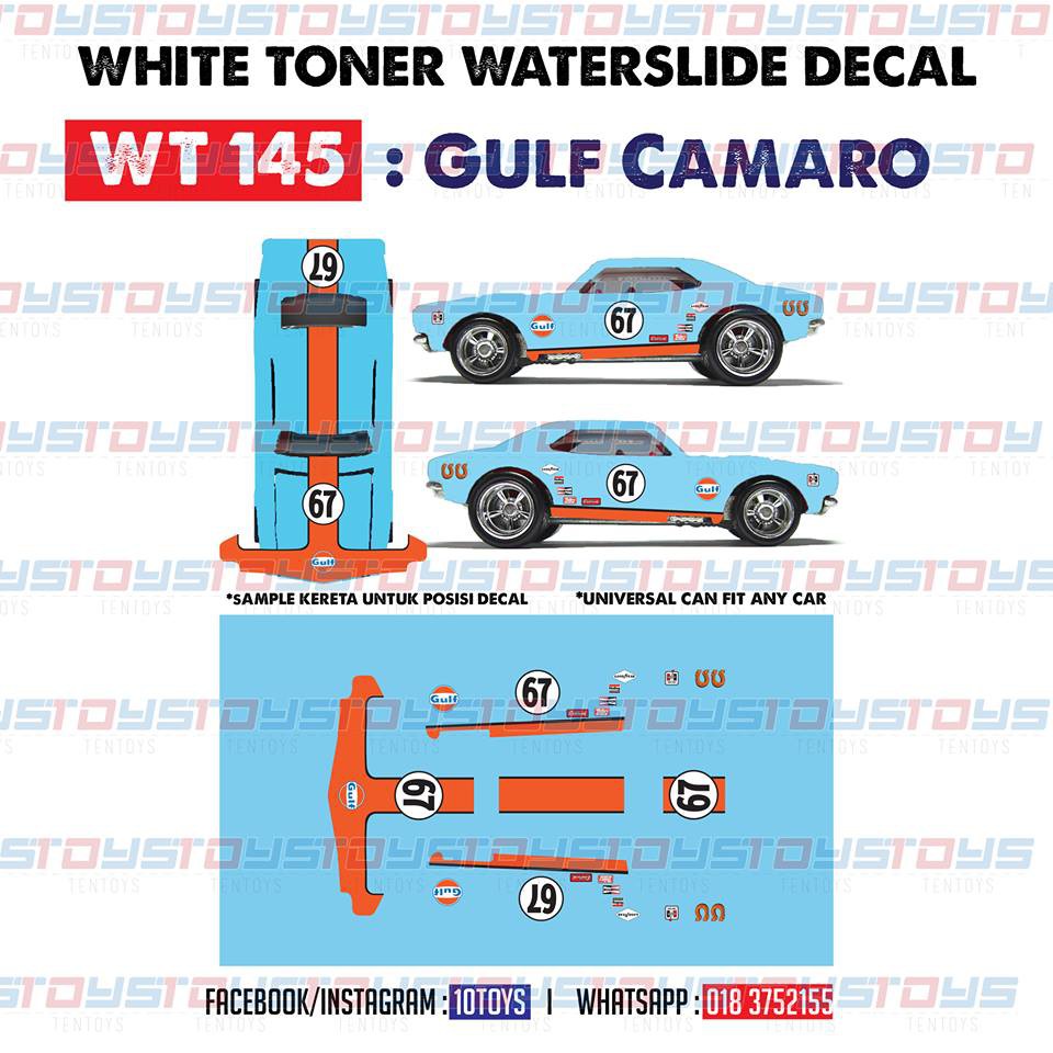 Hot wheels white toner decal WT145 (Gulf camaro) Shopee Malaysia