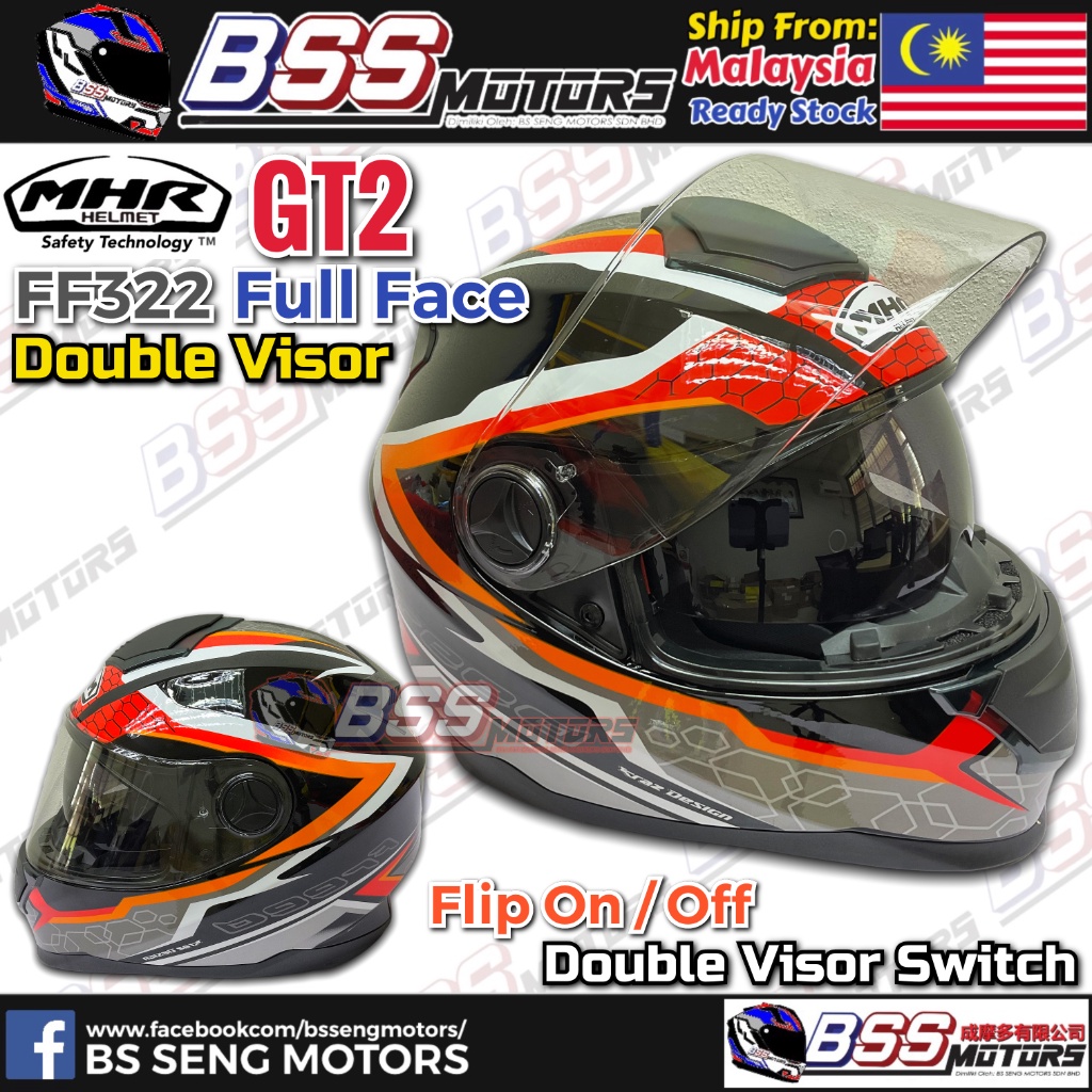 MHR Full Face GT2 Helmet Design Double Visor FullFace FF322 E3 RED ...