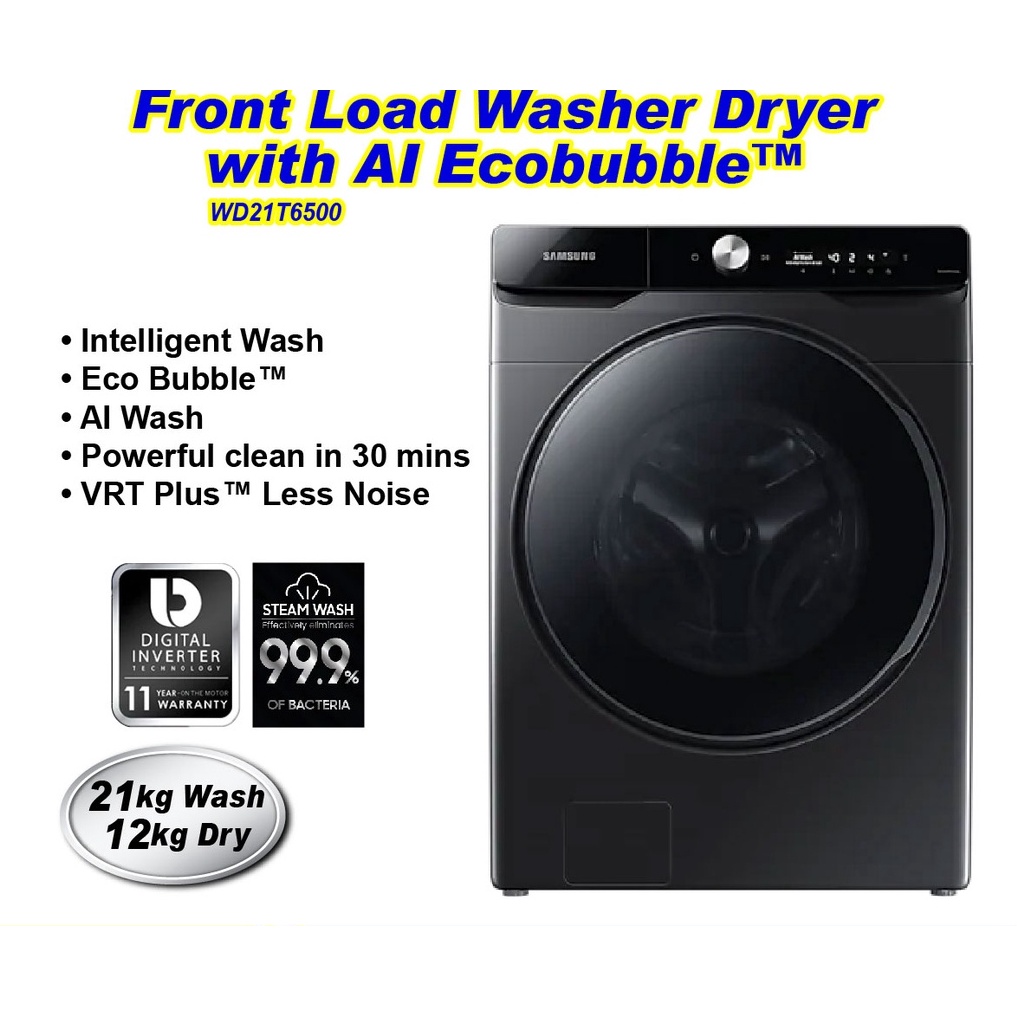 Front Load Washer Dryer with AI Ecobubble™, 21KG Wash & 12KG Dry
