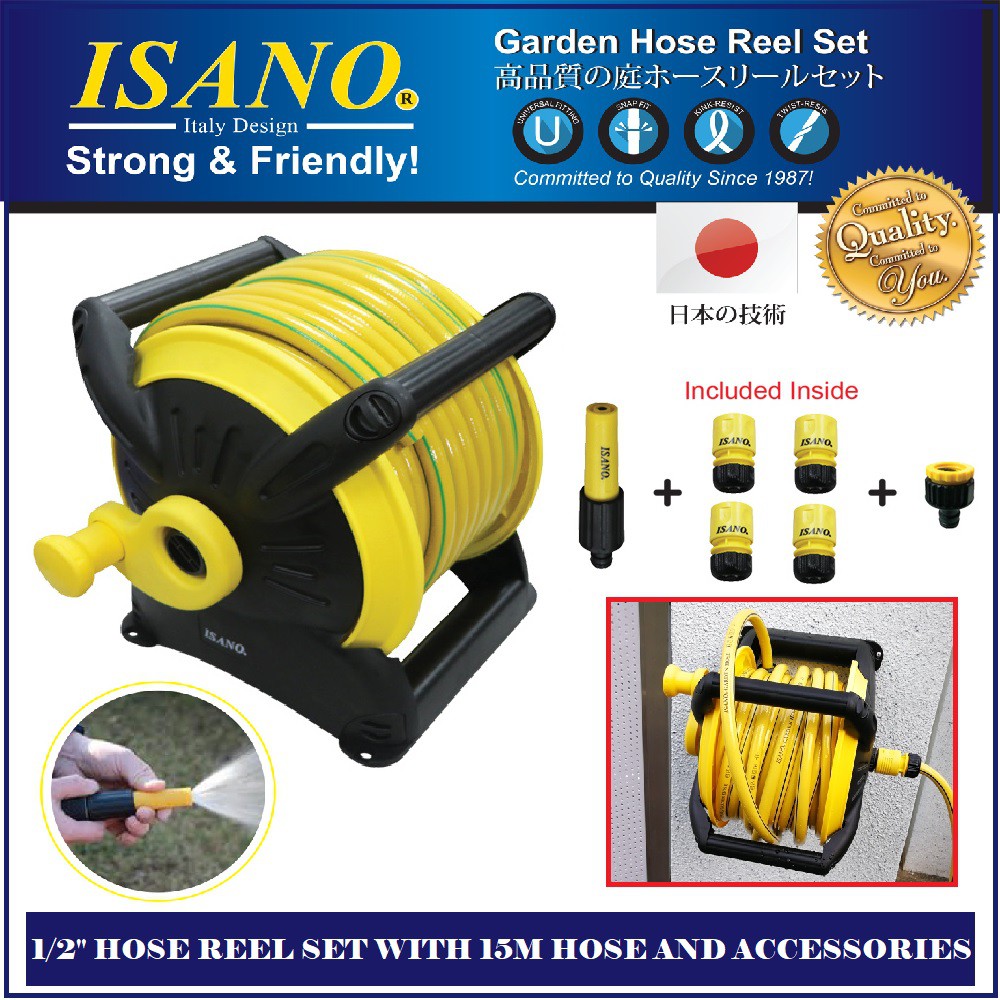 ISANO 15m or 20m WALL MOUNTING Premium Gardening Reel Hose Water Pipe Wall  Bracket Air Pipe IHRS6115/IHRS6220