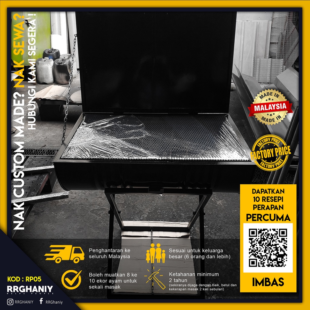 BBQ Pit Steel Drum BBQ Drum Tong Drum BBQ Half Set Size 209L With