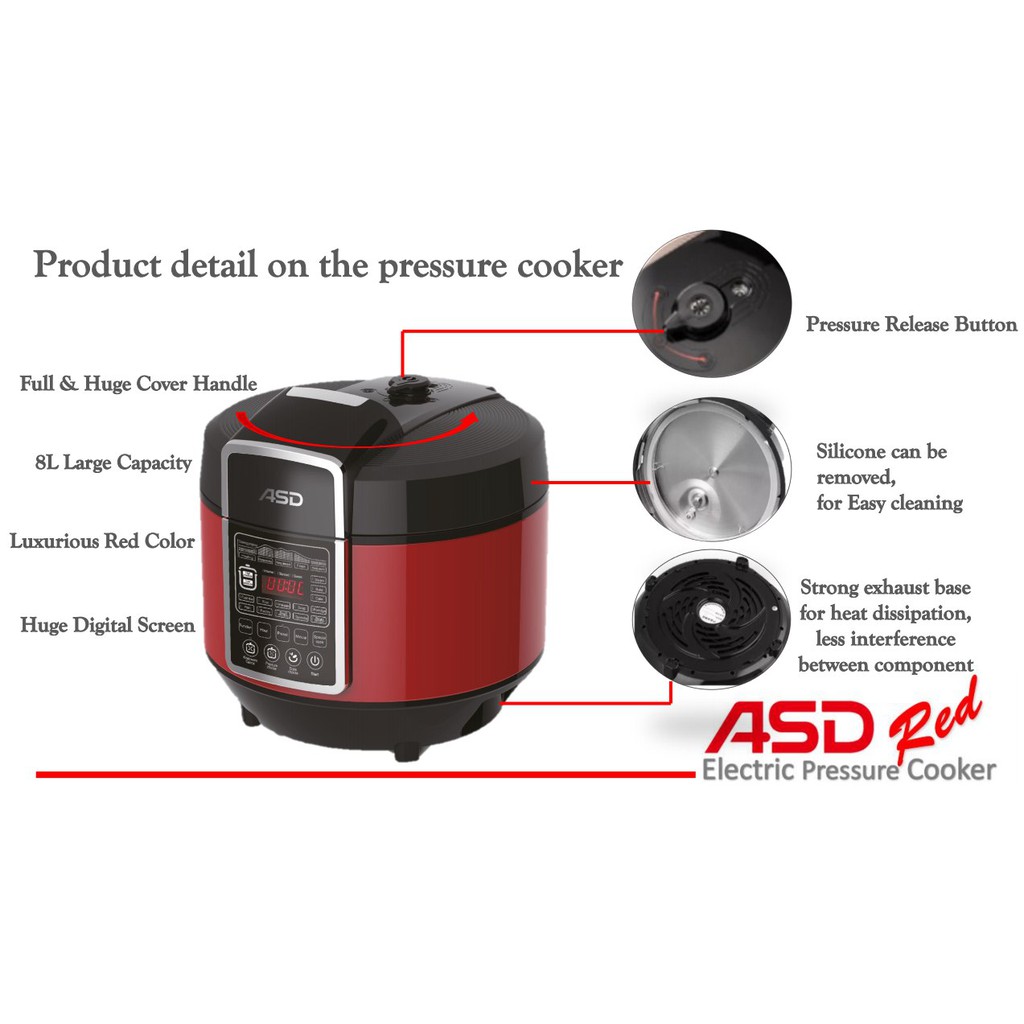 ASD Red Electric Pressure Cooker 8L FREE Shogun Peeler 5pcs Food Container Set Shopee Malaysia