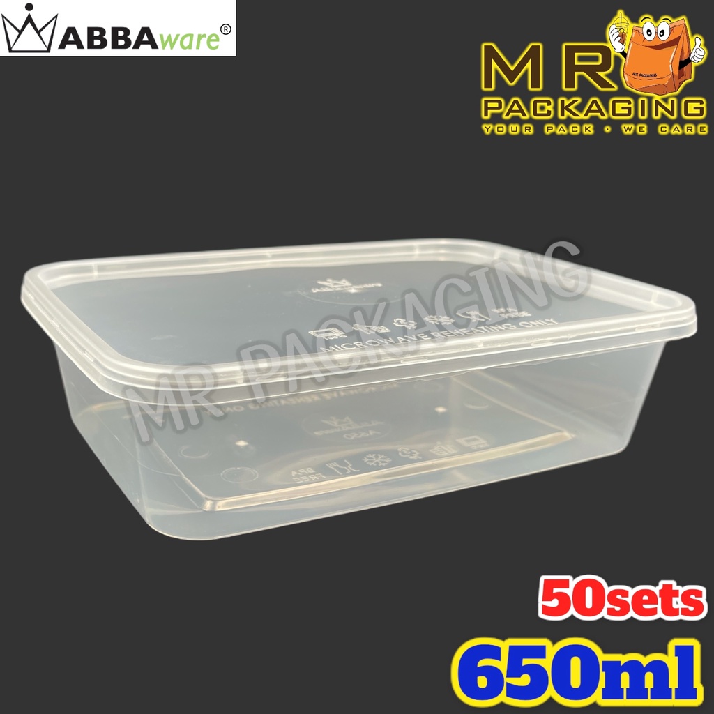 650ml Rectangular Container with Lid [ 50sets ] ABBA ware A650 / 650 ml - Plastic Food Box- Bekas Makanan LAVA ABBAware