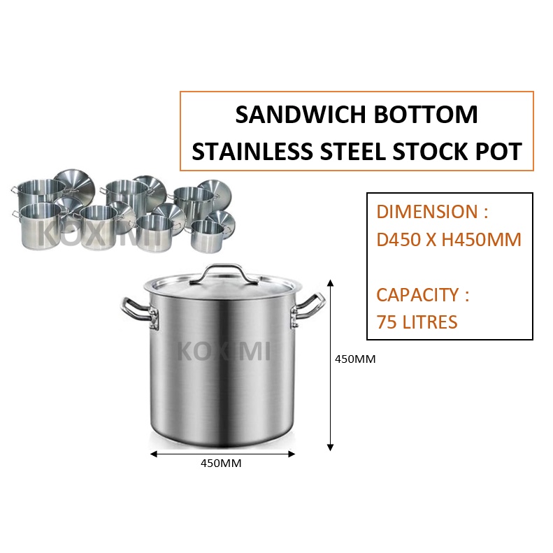 Commercial Heavy Duty Stainless Steel Sandwich Bottom Stock Pot 75