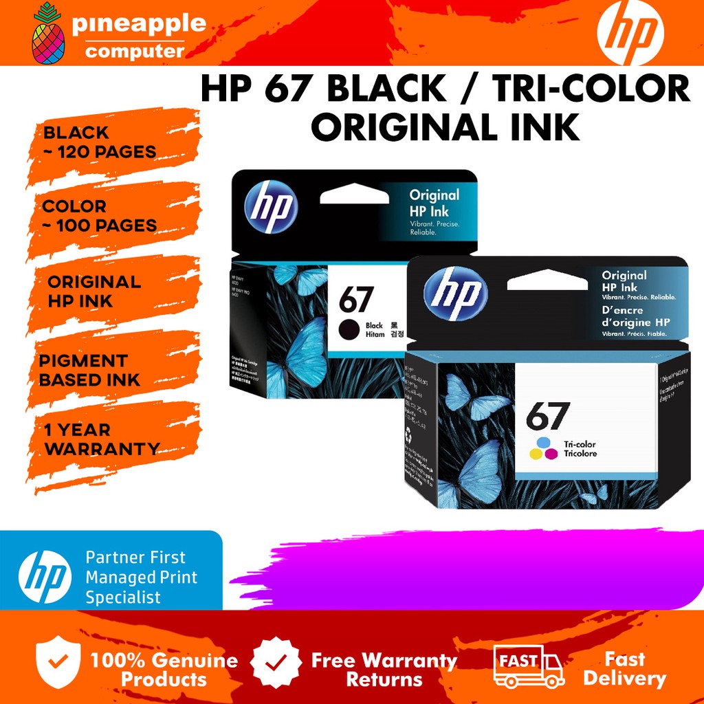 HP 67 Black/Tri-Color Ink Cartridge For Printer HP2722 | Shopee Malaysia
