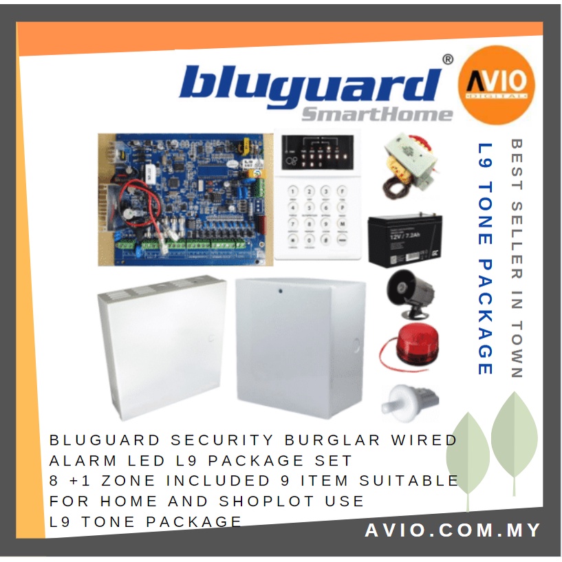 Bluguard Security Burglar Wired Alarm LED Keypad L9 Set 8 +1 Zone Home ...