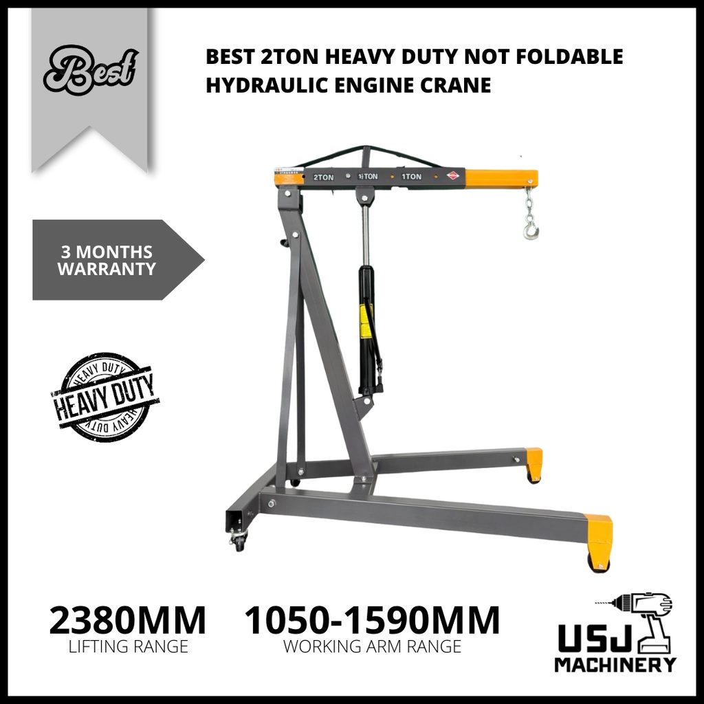 2 Ton Folding Engine Hoist Crane - 6 Wheel Hydraulic Lift, 4 Position Adjustable (0.5T To 2T), For Garage & Workshop